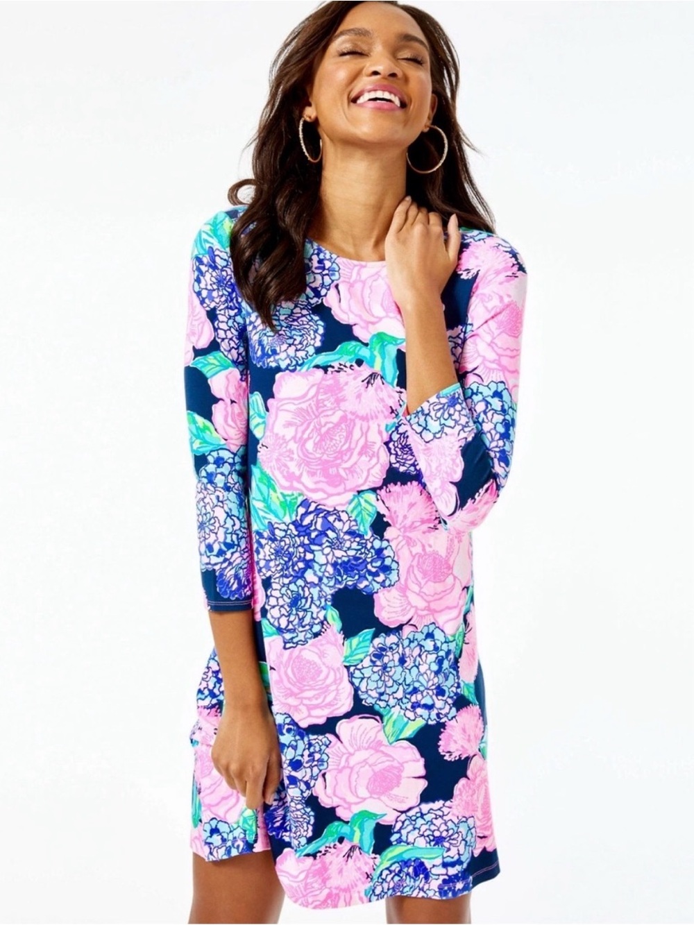 NWT Lilly Pulitzer Ophelia Floral Swing Dress High Tide Navy Hey Hey Bouquet, XS